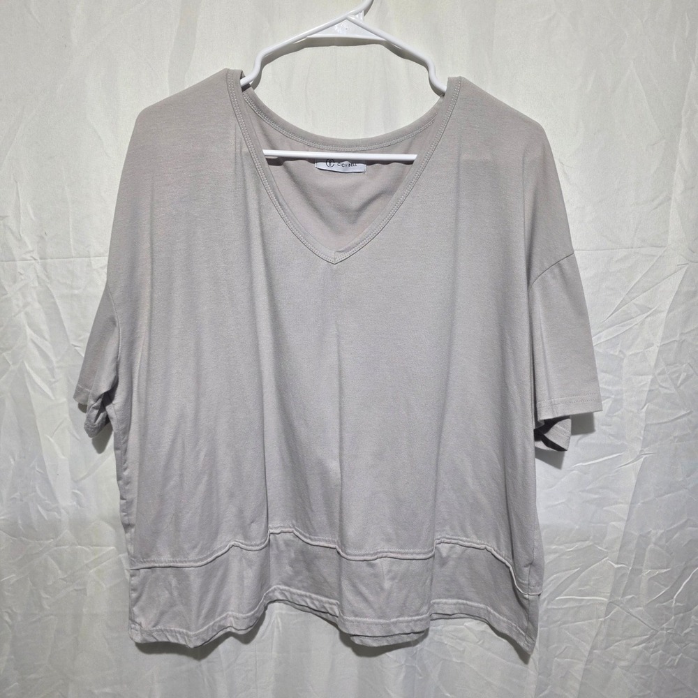 Cicy Bell Womens XL Light Grey V-Neck Oversized Short Sleeve Top H8B320